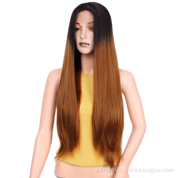 Dropshoppping Silky Straight Wig Lace Frontal Ombre Brown Dark Long Wig Natural Wave Front Lace Hair Wigs For Women